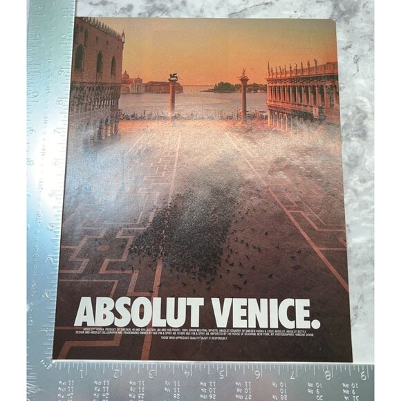 Absolut Vodka Venice Print Ad Vintage 90s Pigeon Flock Bottle Street View - Picture 2 of 5